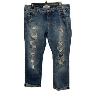 Torrid Size 12 Distressed Cropped Jeans Raw Hem Stretch Denim